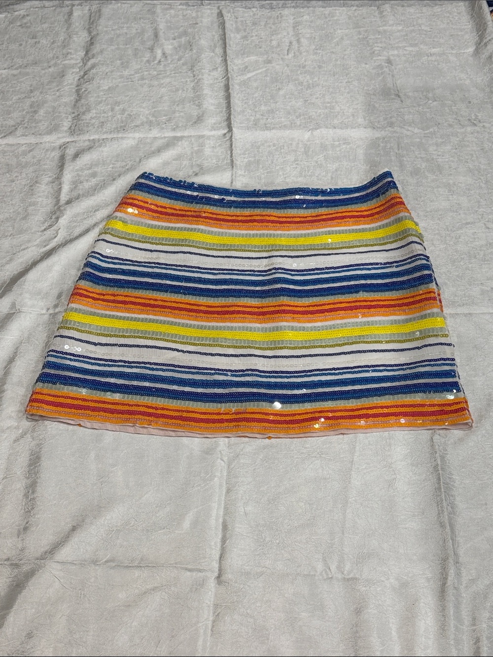 Vineyard Vines Sequin Rainbow Stripe Mini Skirt Silk Beaded Skirt Size 0 - Picture 3 of 8